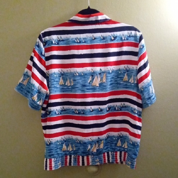 Womans 10 Alfred Dunner Nautical Red and Blue Short Sleeve Button Down Blouse - Picture 4 of 5